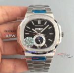 Perfect Replica KM Factory New 5726 Patek Philippe Nautilus Annual Calendar Black Face Swiss Watches 